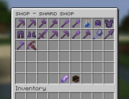 CookieSMP Shard Shop with enchanted tools, armour and weapons