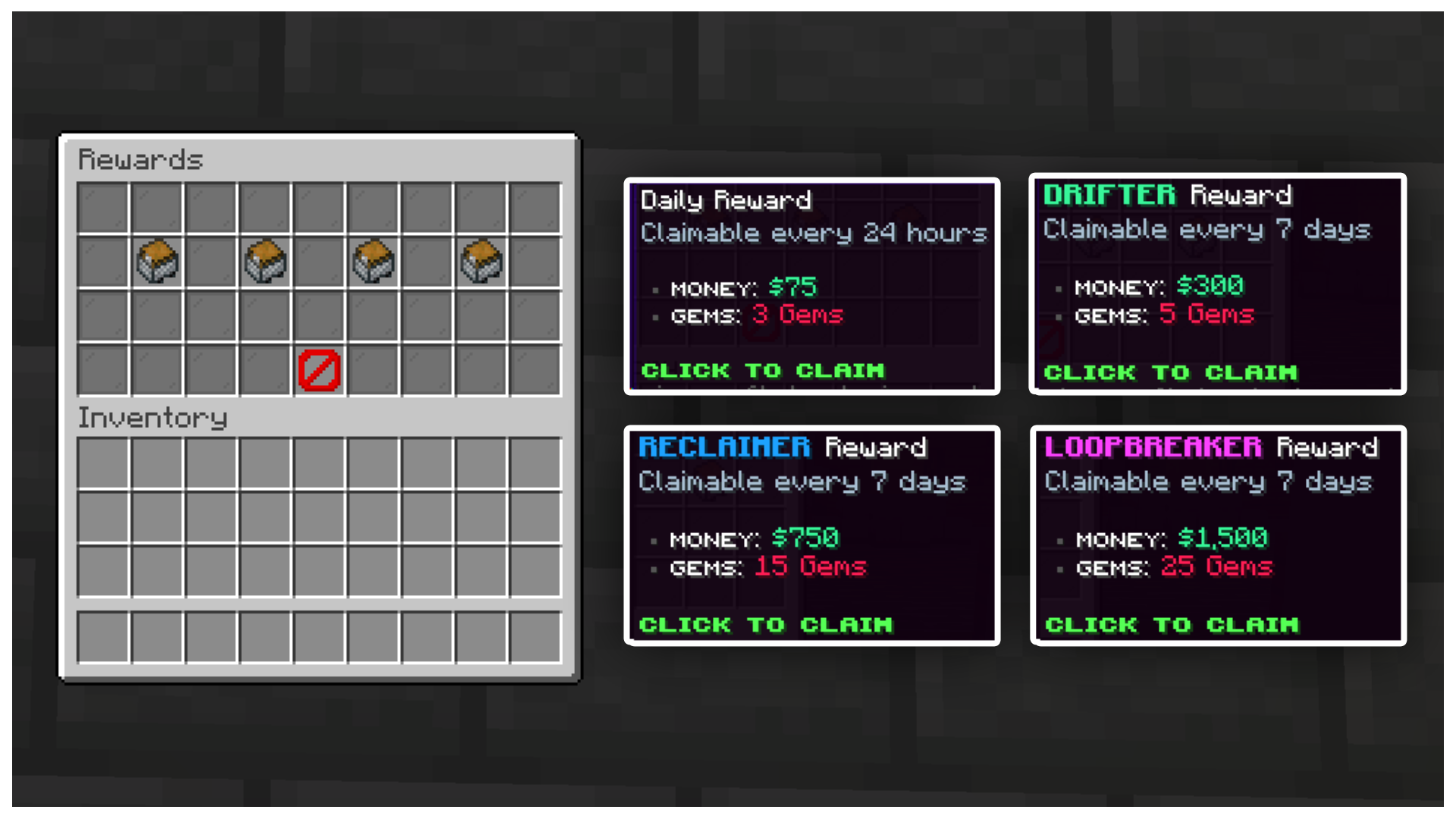 Daily Rewards menu with daily, Drifter, Citizen and Loopbreaker reward tiers