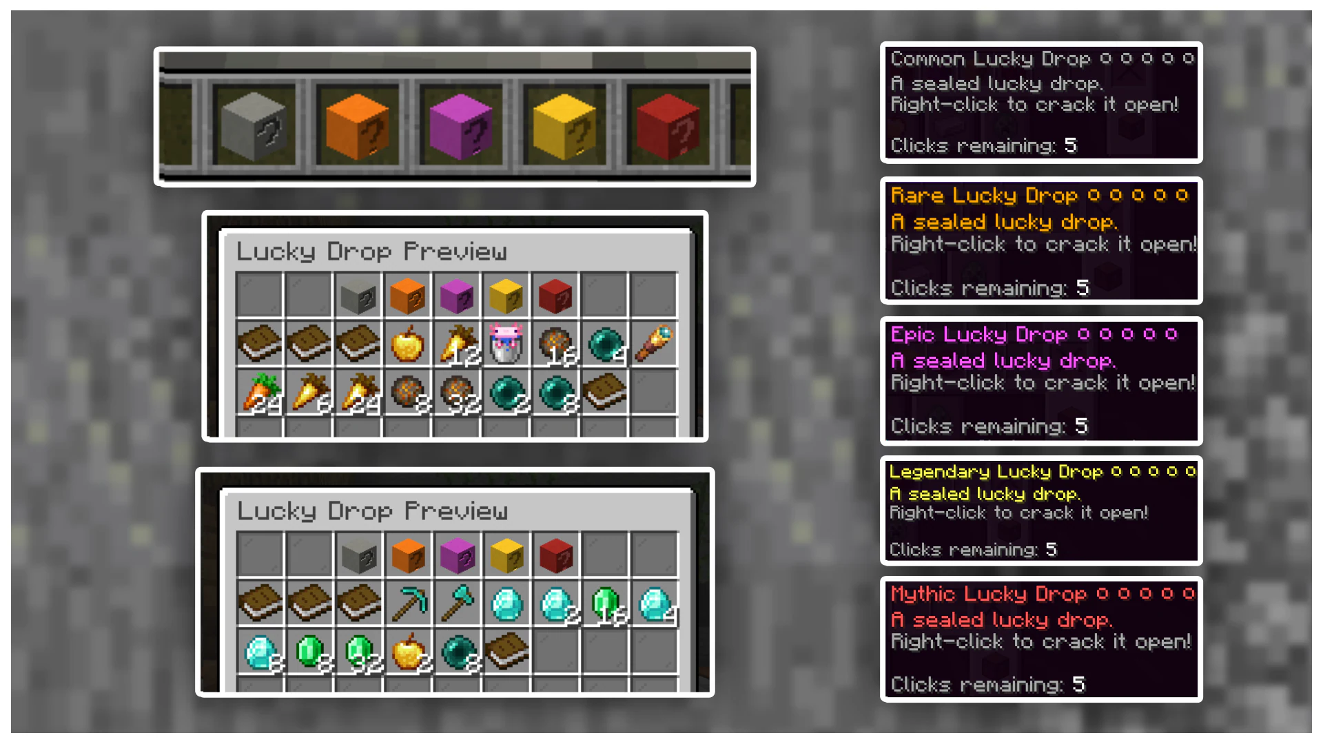 Lucky Drops rarity tiers and reward-preview inventories