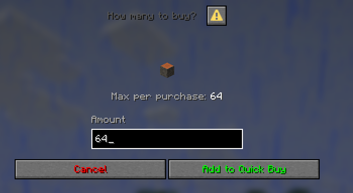 CookieSMP Quick Buy dialog with a purchase quantity field and Add to Quick Buy button