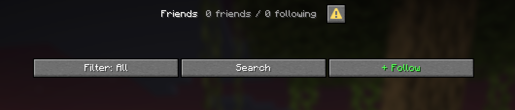 CookieSMP Friends dialog with filter, search and Follow controls