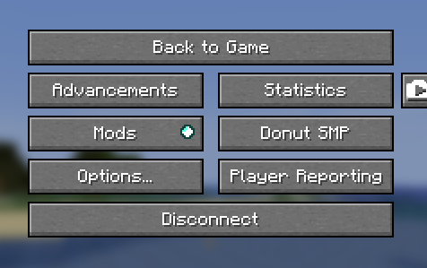 Minecraft pause menu with the custom server menu button