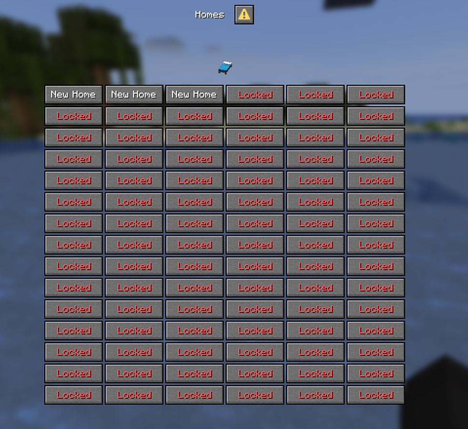 Expanded CookieSMP Homes dialog showing the full grid of available and locked slots