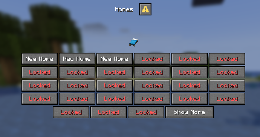CookieSMP Homes dialog showing available home slots, locked slots and Show More
