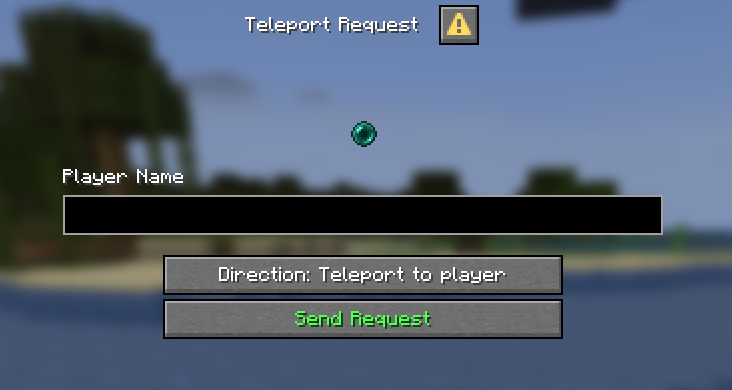 CookieSMP Teleport Request dialog with player name, direction and Send Request controls